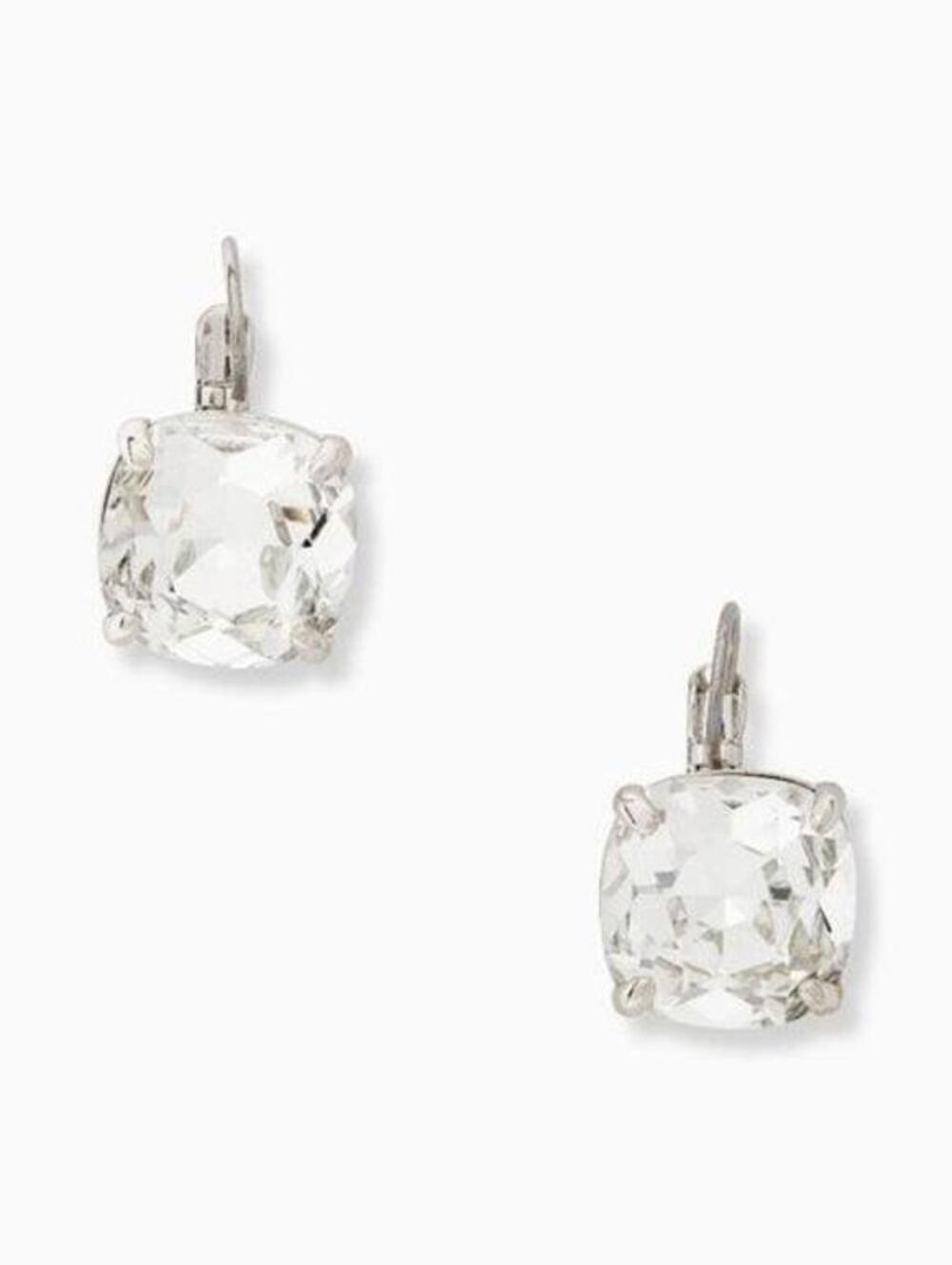 Kate Spade Small Square Leverback Earrings Clear/ Silver